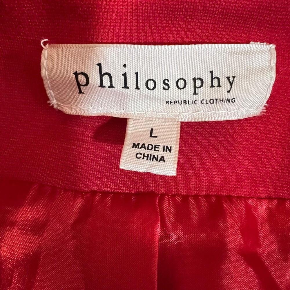 Philosophy Republic Red Cropped Blazer Gold Zip Front Jacket Structured L - Picture 7 of 9